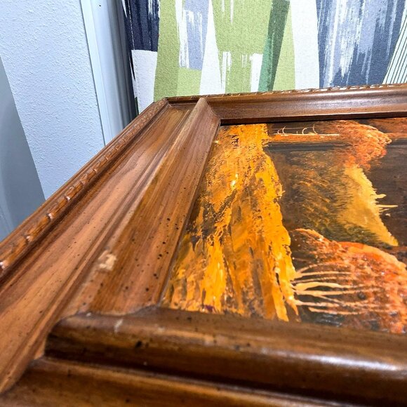 Vtg Original Oil Painting By Lteni Sunset Forest Fall Scene Signed And Framed - Picture 15 of 16